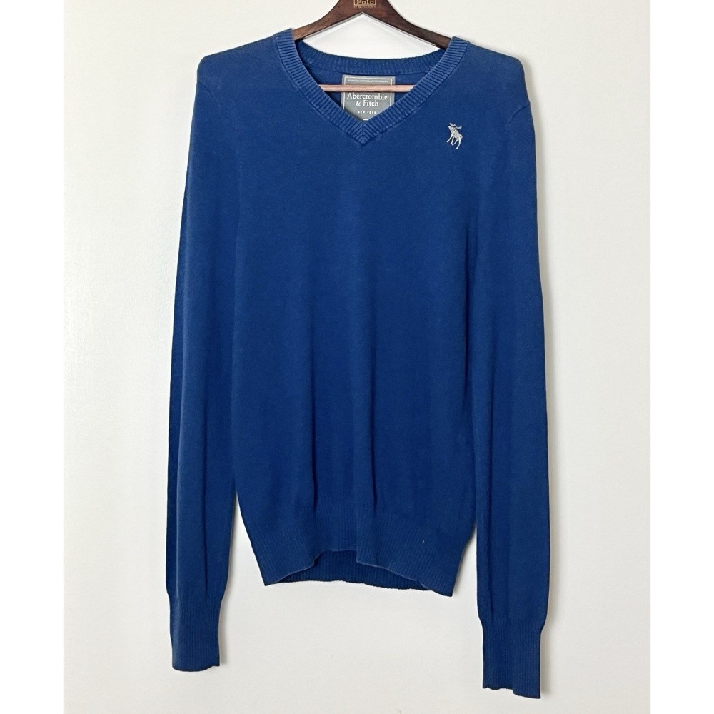 Abercrombie‎ & Fitch Sweater Men's Small Royal Blue Y2K Preppy Mallsoft Logo